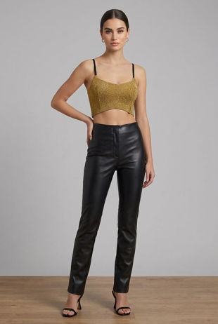 Mustard Curve Hem Cropped Lurex Bralet