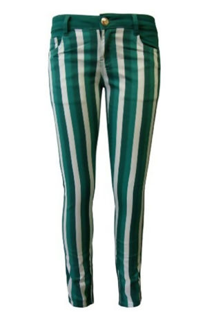 Green Striped Skinny Jeans  