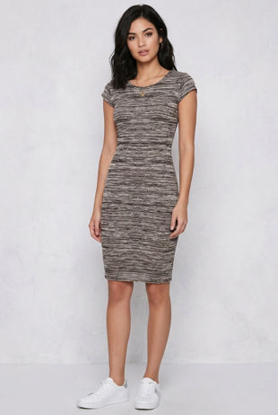 Black & Grey Contrasted Short Sleeve Midi Dress