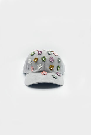 Grey Floral Applique Cap