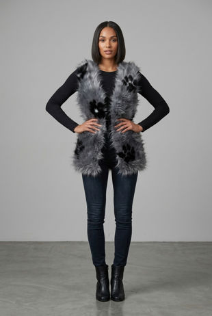  Grey Shaggy Faux Fur Gilet