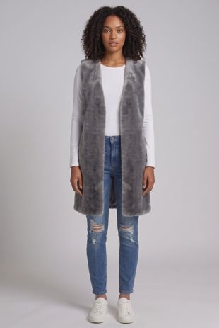 Grey Soft Fur Longline Gilet