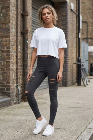 Ripped Detail Jeggings in Grey