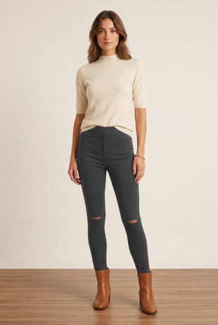 Ripped High Waisted Super Stretch Leggings in Grey