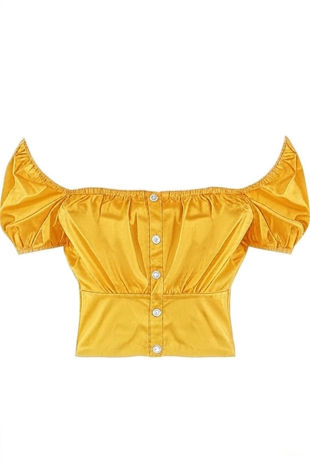 Yellow Ruched Shirred Bardot Blouse