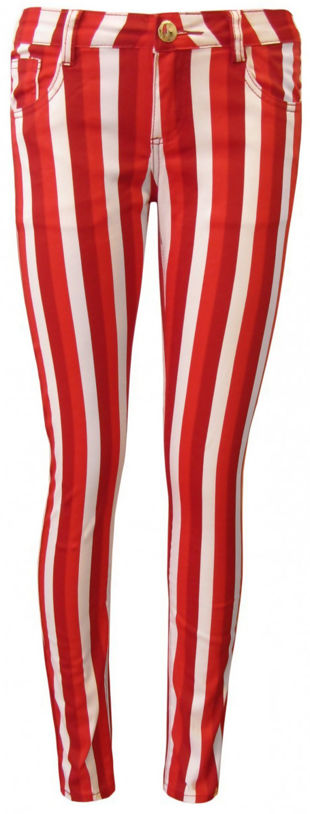 Two Tone Striped Skinny Jeans in Red