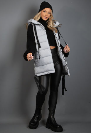 Grey Hooded Puffer Gilet With Webbing Detail