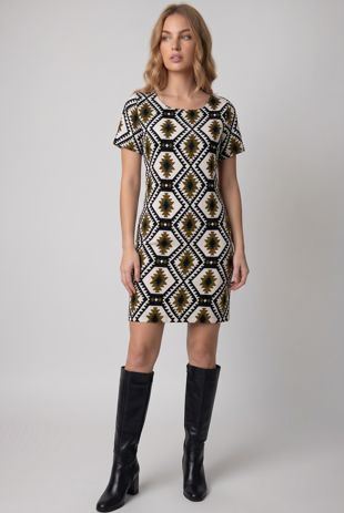 Khaki Symmetrical Contrast Block Print Mini Dress