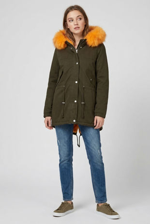 Khaki with Yellow Fur Trim Parka Jacket