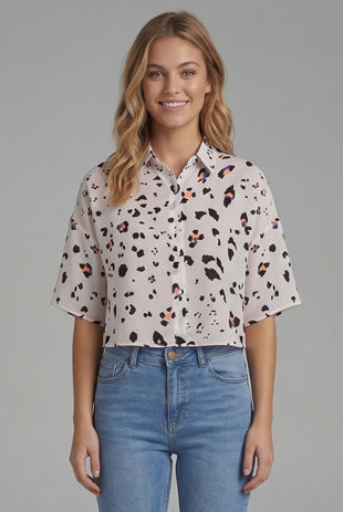 Cream Leopard Print Cropped Shirt