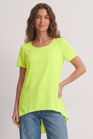 Green Split Back Sheer Hem Top
