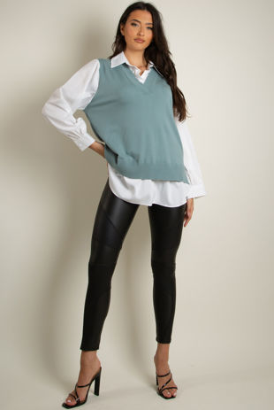 PU Black Biker Leggings