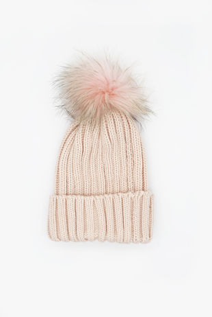 Pink Knitted Hat With Matching Bobble