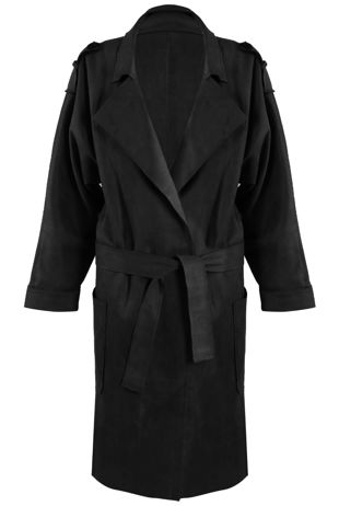Black Faux Suede Trench Coat