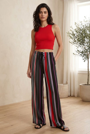 Grey Stripes Wide Leg Trouser