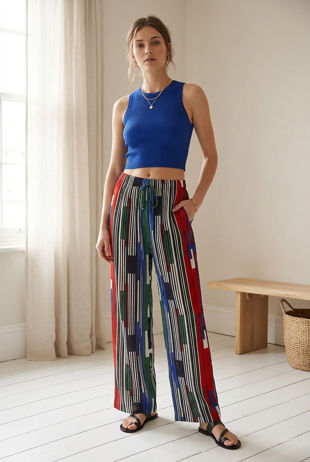 Red Stripes Wide Leg Trouser