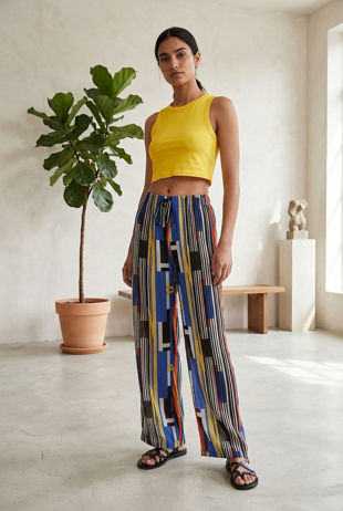 Orange Cue Stripes Wide Leg Trouser