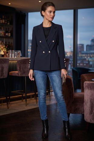 Navy Double Breast Jacket with Acrylic Buttons