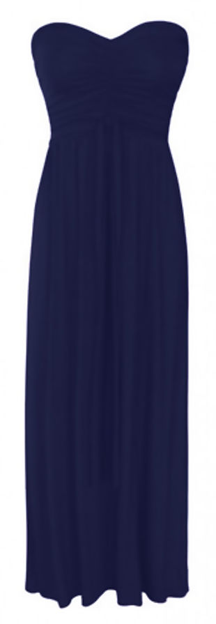 Navy  Strapless Bandeau Block Colour Maxi Dresses