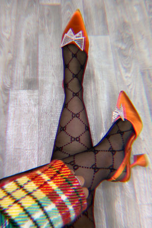 Orange Diamante Detail Satin Cake Stand Heeled Courts