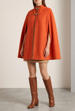 Camel Buckle Neck Cape in Burnt Orange