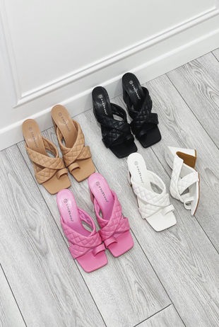 Black Braided Heeled Mule With Block Heel