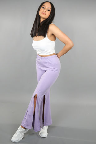 Lilac Front Slit Flared Trousers