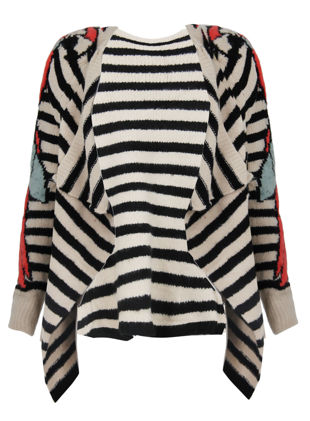 Striped Knitted Cardigan With Parrot Detailed Sleeves