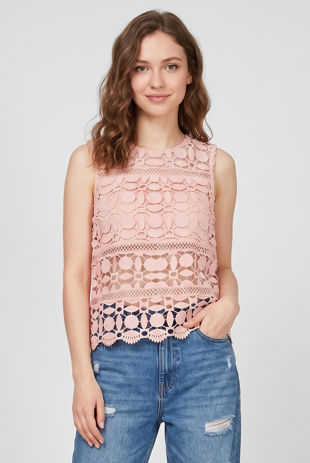 Pink Crochet Mesh Insert Sleeveless Top