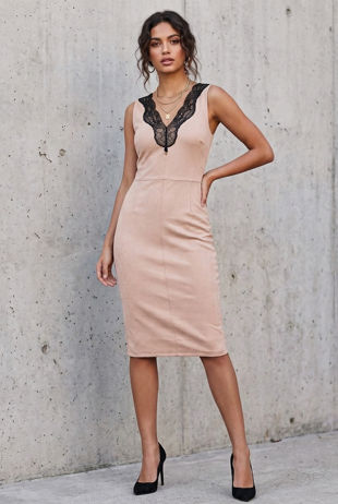 Rose Front & Back Lace Detail Bodycon Dress