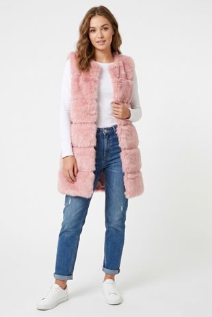 Pink Layer Fur Long Gilet