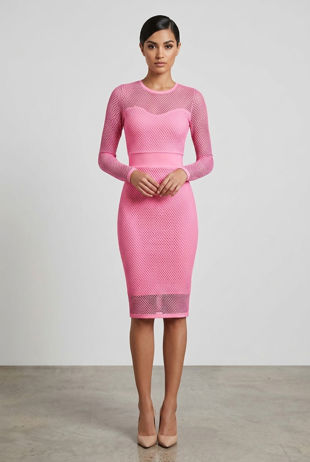 Neon Pink Celebrity Crochet Bodycon Dress
