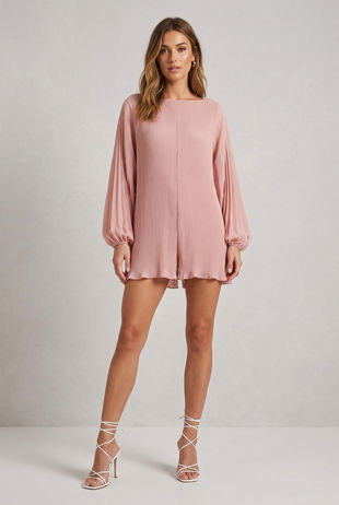 Rose Pleated Back Button Up Playsuit 