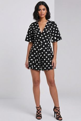 Black Tailored Polka Dot Playsuit