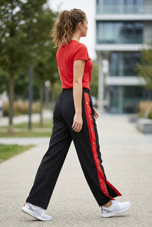 Black & Red Snap Buttoned Trouser
