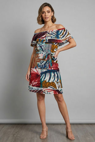 Multi Contrast Floral Print Layered Shift Dress
