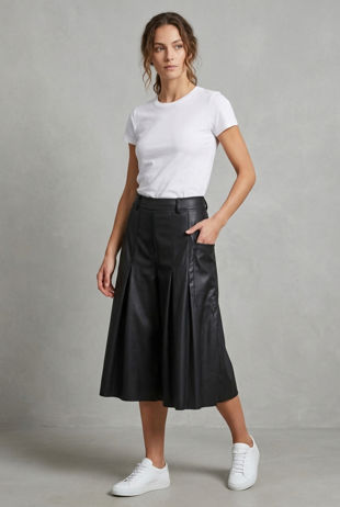 PVC Pleated Long Shorts in Black