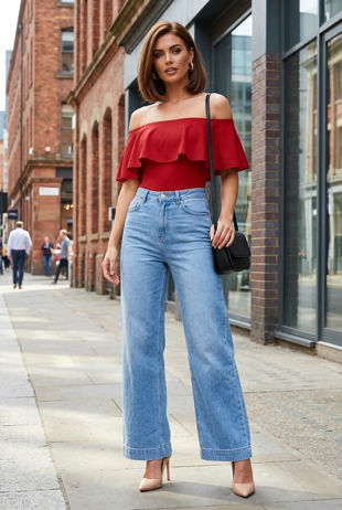 Red Bardot Frill Bodysuit