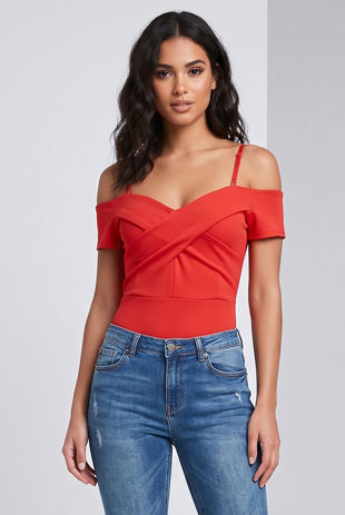 Red Cross Front Bardot Bodysuit