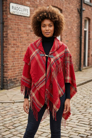 Trim Cape Red Shawl Pullover