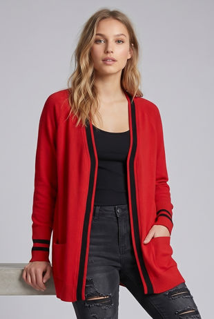 Red Knitted Contrast Oversize Cardigans