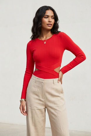 Red Cut Out Stretch Bodysuit