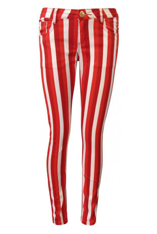 Two Tone Striped Skinny Jeans in Red