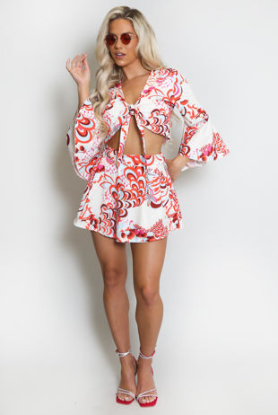 Red Flare Printed Shorts Only