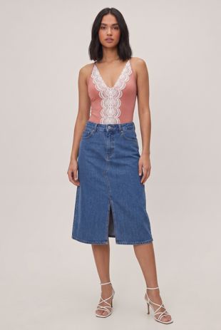 Cream Lace Border Plunge Neck Swimsuits In Rose