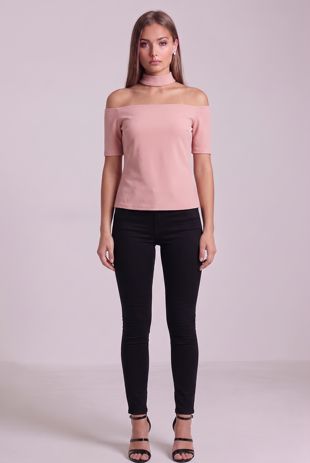 Rose Cut Out Shoulder Crop Tops