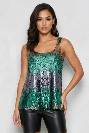 Green Contrast Sequin Crop Top