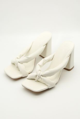 White Cross Over Strapless Heeled Sandals
