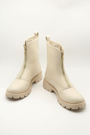 Cream Zip Front Ankle Boots