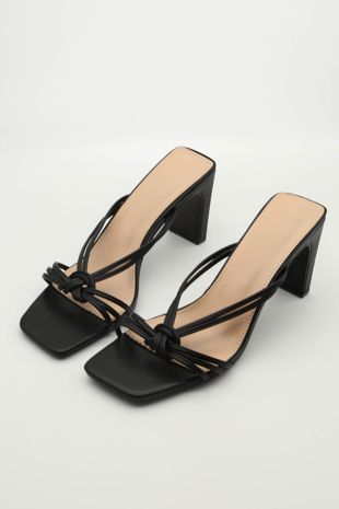 Black Cross Over Knot Low Heel Mules